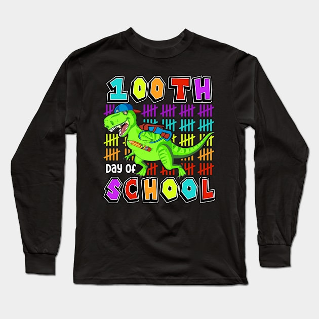 100th Day Of School, Cute Dinosaur Student Teacher Long Sleeve T-Shirt by SilverLake